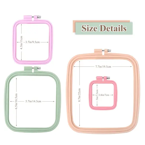 4 Pcs 4 Size Square Embroidery Hoops, ABS Plastic Embroidery Hoops Cross Stitch Hoops Embroidery Frames for Sewing, Needlework, Embroidery Projects (Size-3", 4.3", 6.5", 8.7") {5}