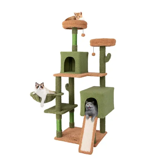 Multi-level Cactus Cat Tree with 2 Plush Perches and 3 Sisal-Wrapped Scratching Posts {4}