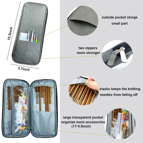 Bamboo Knitting Needle Set with Case 36pcs Straight Single Pointed Kniting Needles 13.5inch Length Sweater Needles for DIY Knitting Projects(2mm-10mm) Knitting Set with Accessories {4}