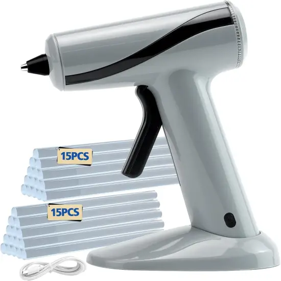 Cordless Hot Glue Gun Kit, Rechargeable Fast Preheating Mini Hot Glue Gun Kit with 30 Premium Glue Sticks for School Crafts DIY Arts Quick Home Repairs, Grey - 20W {1}