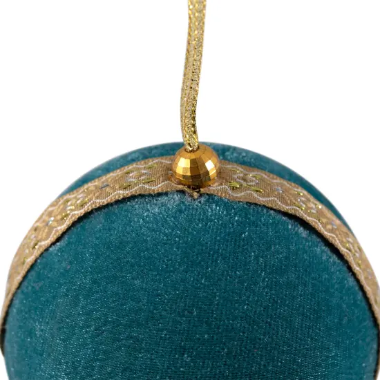Northlight Velour Christmas Ball Ornament with Ribbon Stripe - 3.25" - Teal Green {6}