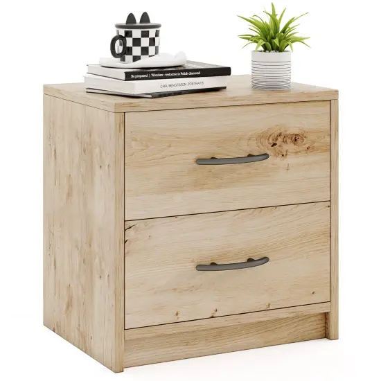 2-Drawer Nightstand, Sturdy Construction and Multiple Storage Options Oak {4}