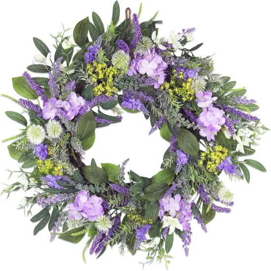 21 Inch Spring Wreath for Front Door,Artificial Summer Wreath with Lavender Hydrangeas and Greenery Leaves,Purple Flower Wreath for Home Wall Window Farmhouse Party Holiday Decor {5}
