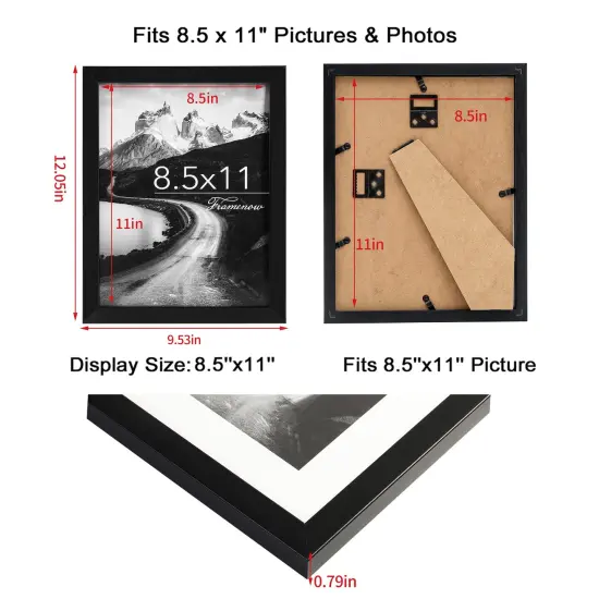 Framenow,8.5x11 Picture Frames Set of 3, Made of Real High Definition Glass and Solid Frame to Display Certificate or Pictures 8.5x11,To Wall and Tabletop Mounting, black. (8.5x11'') {4}