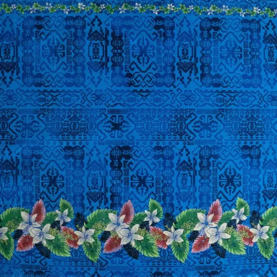 1 Yard Tropical Flowers And Leaves Double Border Peachskin Polyester Fabric For Sewing Apparel And Craft Projects 44/45 Inches Width Red {2}