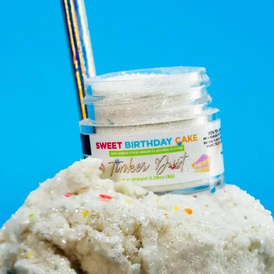 Bakell - Sweet Birthday Cake Flavored Tinker Dust (8g, 1x Jar) Edible Glitter Dessert Toppings for Fruit, Candy and Cake {5}