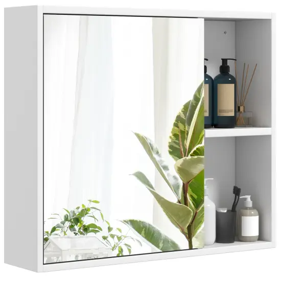 Wall Mounted Bathroom Medicine Cabinet with Single Mirror Door and 2 Inside Adjustable Shelves White {4}