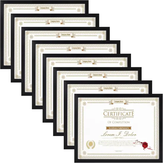 8.5x11 Black Picture Frames Set of 8, Certificate 8.5 by 11 Photo Frames Bulk for Document Diploma Award, Wall Hanging or Tabletop Display {1}