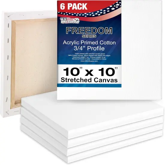 10 x 10 inch Stretched Canvas 12-Ounce Triple Primed, 6-Pack - Professional Artist Quality White Blank 3/4" Profile, 100% Cotton, Heavy-Weight Gesso - Acrylic Pouring, Oil Painting {5}