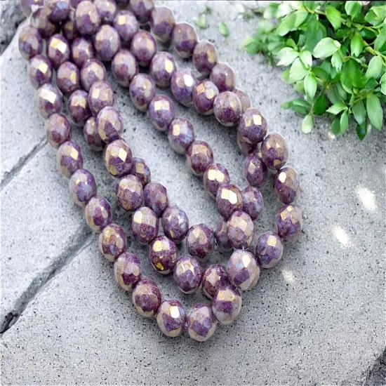 *25* 8mm Gold Lustered Blue Raspberry Fire Polished Round Beads {3}