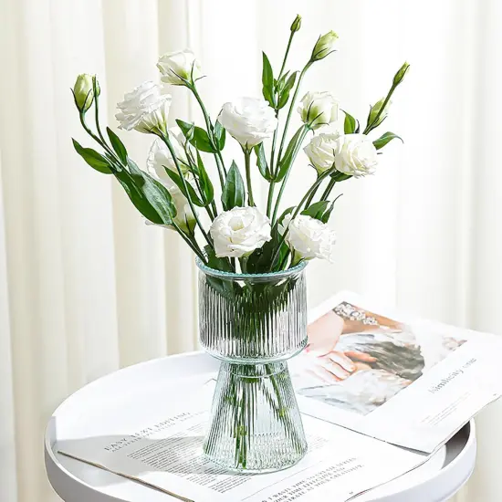 H7.5 inch Clear Vase, Ribbed Glass Vase Crystal Glass Flower,for Rustic Home Decor,Modern Farmhouse,Decorative Vases Flowers for,Ideal for Shelf,Table Entryway Decor {2}