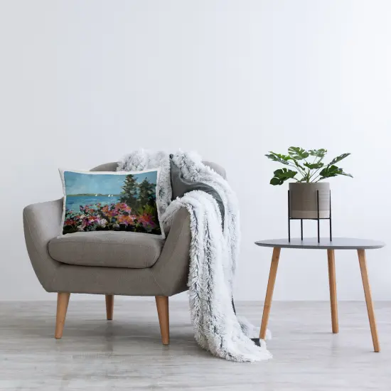 Stupell Industries Coastal Flowers with Seascape Indoor Pillow, 14 x 7 x 20 {2}
