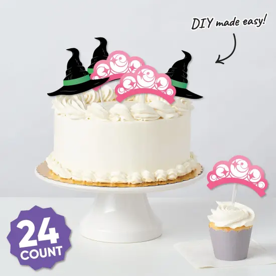 Big Dot of Happiness Witch Small Paper Cutouts, DIY Birthday or Halloween Decor Craft for Girls, Green Witch Hat & Pink Crown Shaped Cut-Outs - 24 Ct {6}