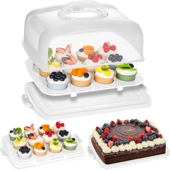 Cake Carrier with Lid, White Cake Holder Cupcake Container for 12 Cupcakes 2 in 1 Portable Dessert Container for Cake Pie Muffin Cobbler {1}