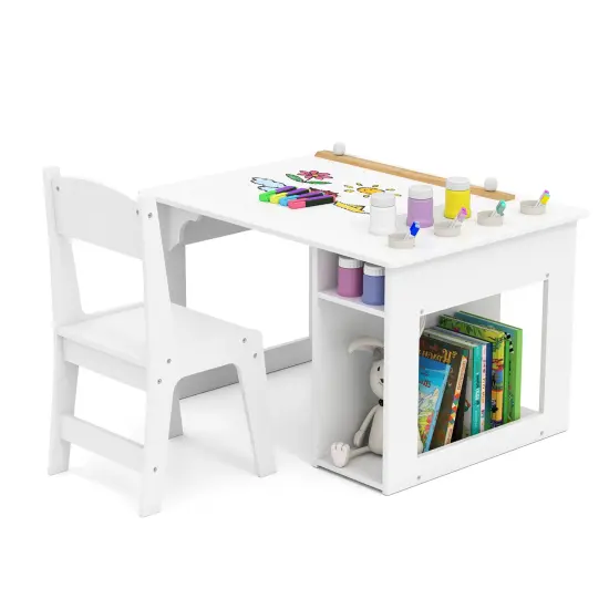White Kids Craft Drawing Desk with Chair and 2 Spacious Storage Shelves {4}