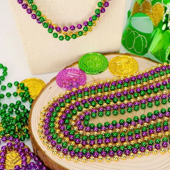 120PCS Mardi Gras Beads, 33" Beaded Necklace, Purple Gold Green Mardi Gras Accessories, Party Costume Necklaces Parade Throws Women Men Beads Bulk for Party Event Favors Supplies Decorations {3}