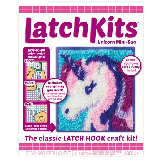 LatchKits Latch Hook Kits for Kids – Kids Crafts, Arts and Crafts, Yarn Art, Wall Hanging & Mini-Rugs, Craft Supplies, Pre-Cut Yarm, Easy Pattern, Hook Included, Arts & Craft, Ages 6+, Unicorn {2}