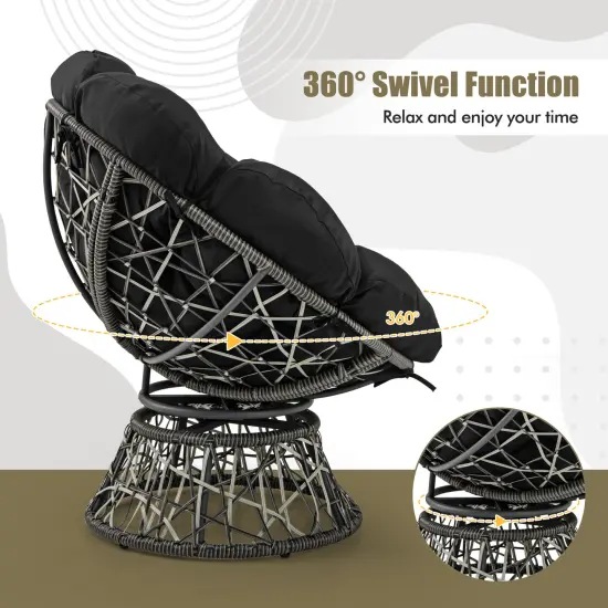 Black Swivel Papasan Chair with Thick Removable Cushion Suitable for Indoor or Outdoor Use {5}