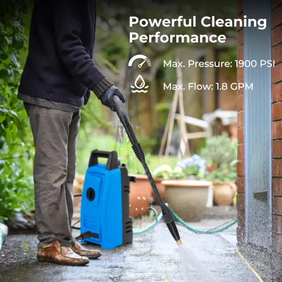 Blue 1900 PSI Electric Pressure Washer with 4 Quick Connect Nozzles and Portable Handle {4}