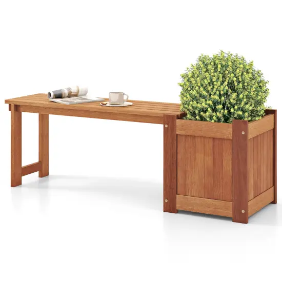Natural Wood Garden Bench with Built-In Planter Box and Weather-Resistant Outdoor Seating {6}