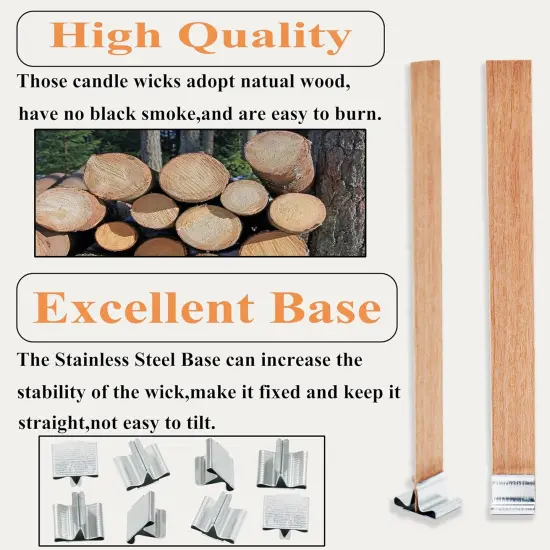 100pcs Wooden Candle Wicks 5.1 x 0.5 Inch, Smokeless Cherry Wood With Metal Clips and Glue Dots, Includes Wick Trimmer, Perfect for Candle Making Kit and Soy Wax Candlemaking {3}
