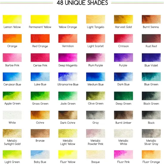 Watercolor Paint Set 48 Colors in Portable Box, Paint Kit with Brush, Palette, Art Supplies, Customizable Color Blocks, Bright Watercolors Travel Set for Adult Teens Beginner Amateur Artists {3}
