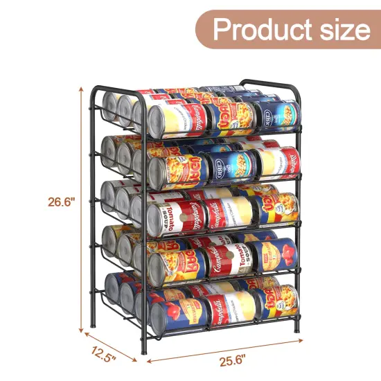 5-Tier Heavy-Duty Can Rack Organizer &ndash; 60-Can Capacity Pantry Storage with 15&deg; Tilt Design, Adjustable Dividers (16.9x12.5x25.6") Black {2}