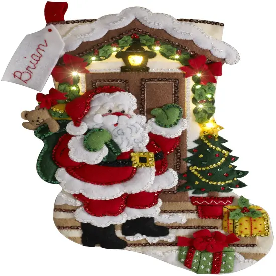 Bucilla Felt Stocking Applique kit 18" Long-Santa Is Here W/Lights {3}