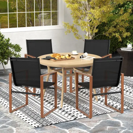 Fabric Patio Dining Chairs Set of 2 with Metal Frame, Ergonomic Design and Adjustable Foot Pads Black {3}