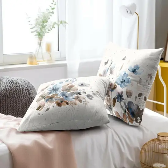 Floral Throw Pillow Covers Watercolor Blue Flowers Pillowcase Ink Art Style Home Decorative Soft Square Cushion Cover 18X18 Inch for Sofa Bedroom Living Room,Set of 2 {5}