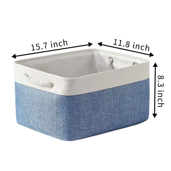 TcaFmac Storage Basket for Organizing - Large 4 Pack Fabric Storage Bins Baskets for Shelves with Ropes, Foldable Storage Cubes for Closet Cloth Toy (White & Blue16x12x8 inch) {5}
