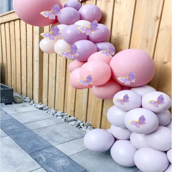 Baby Shower Decorations for Girl 135 Pcs Pink Purple Balloon Arch Kit Metallic Lavender Balloon Garland Double Stuffed Balloons Butterfly Stickers {2}