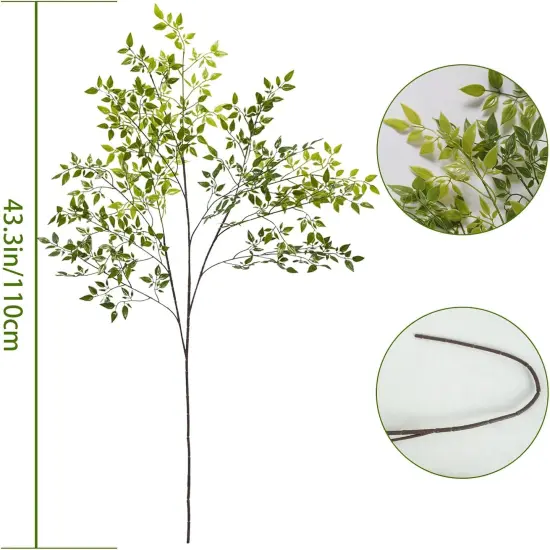 4Pcs Artificial Greenery Stems, 43.3" Fake Nandina Stems Plants Faux Leaf Twig Branches for Indoor Desk Office Shop Home Table Vase Spring Decor {5}