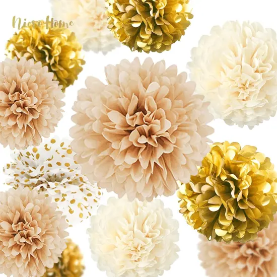 White Gold Party Decoration, 12 PCS White Gold Champagne Tissue Paper Pom Poms Paper Flowers for Wedding Bridal Baby Shower Engagement Birthday Prom Festival Party Supplies Visit the NICROHOME EUR Store {2}