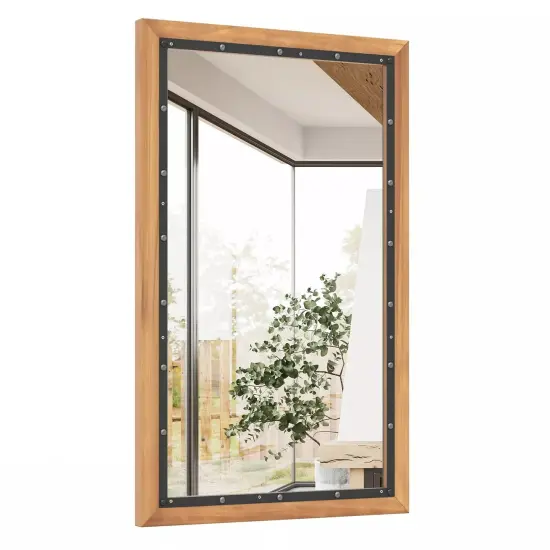 22" x 36" Wall Mount Hanging Rectangular Mirror Wood Framed Farmhouse Decor {1}