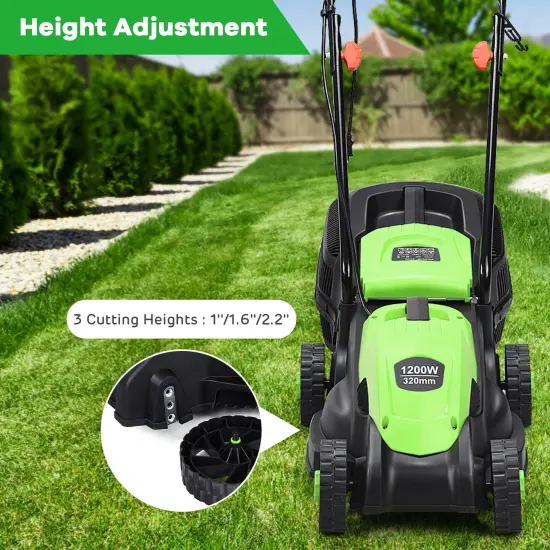 14 Inch Green Electric Push Lawn Corded Mower with 3 Level Adjustable Cutting Height {6}