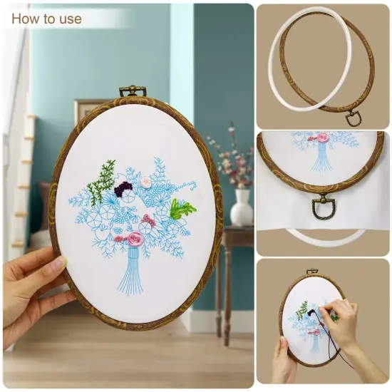 5Inch Round Embroidery Hoops - 5PCS 12CM Decorative Cross Stitch Display Frames, Embroidery Hoops Circle Imitation Wood Craft Sewing Tools {4}