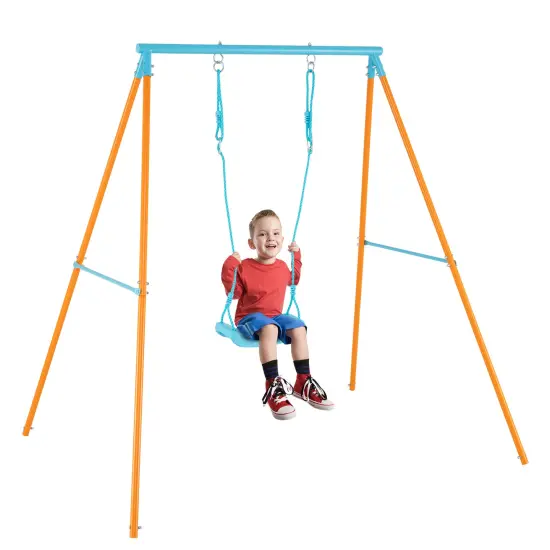Adjustable Metal Swing Set with Stand and Seat Height 14-28 inches for Kids Orange {4}