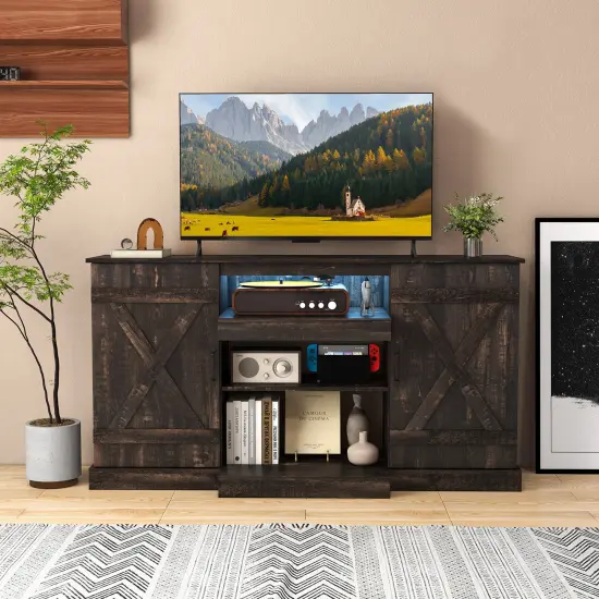 Dark Rustic Oak TV Cabinet with LED Lights, Storage, Adjustable Shelves {2}