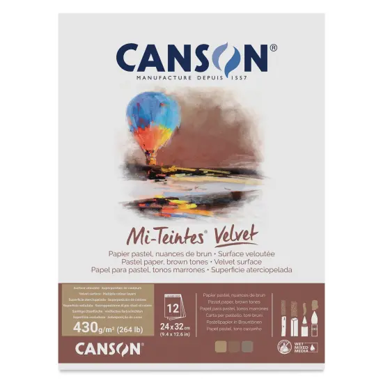 Canson Mi-Teintes Velvet Paper Pad - 9.4" x 12.6", Brown Tones, 12 Sheets {1}