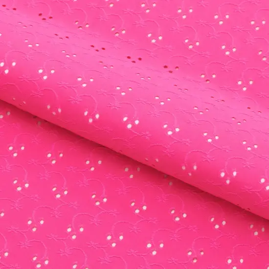 1 Yard Eyelet Jacquard Stretch Fabric 4-Way Floral Polyester Spandex for Dance & Swimwear 53&Prime; Width Knockout Pink {1}