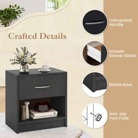 Nightstand with Drawer, Open Shelf, Modern Design and Sturdy Structure Gray {6}