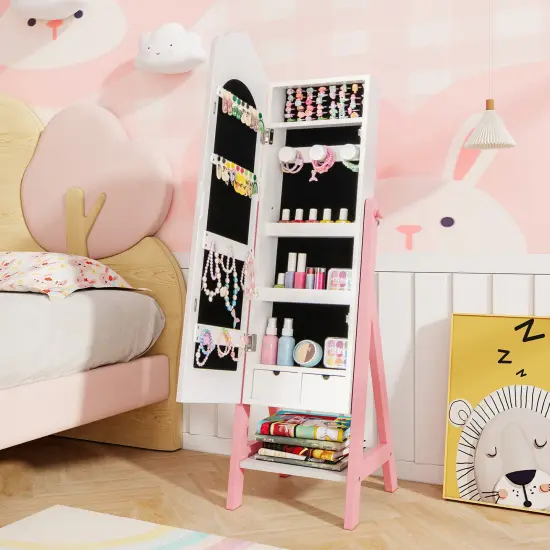 MDF Jewelry Organizer with Full-Length Mirror, Storage and Safety Features White {2}