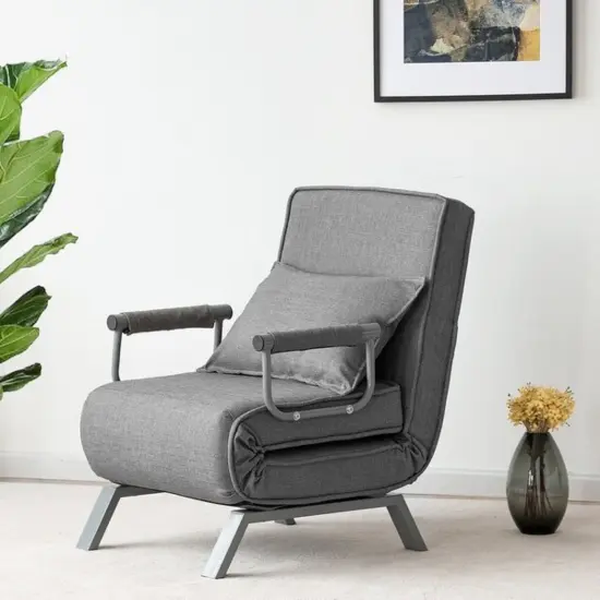 Folding Sofa Convertible Armchair Lounge Couch with Soft Back Cushion and 5 Back Reclining Angles Gray {1}
