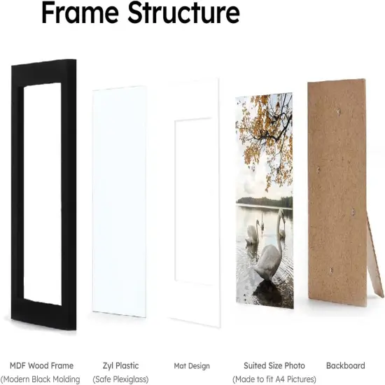 A4 Frame Black - Display 6x8 Picture Frame With Mat or 8.27x11.69 Inch Without Mat Poster Frame, Certificate Document Frame, for Wall Art {3}