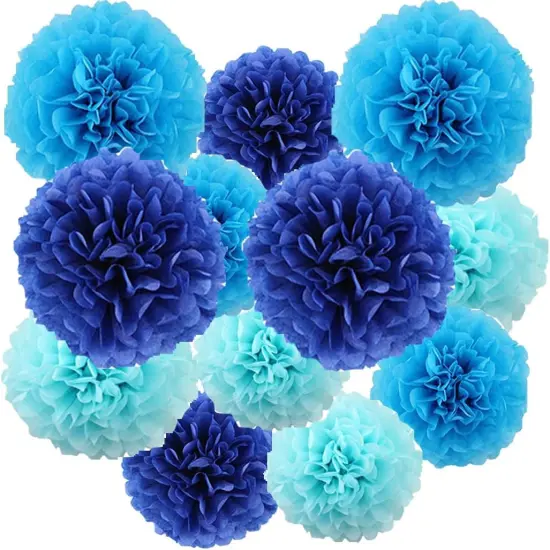 12pcs 10in 12in Blue Pack Paper Pom Poms Tissue Paper Flower pom poms Hanging Paper Flower Balls Wedding Party Flower Decorations DIY Art Craft Blooms for Birthday Baby Shower Nursery Decor {1}
