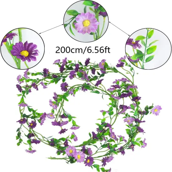 Summer Silk Daisy Flower Garland - Purple Artificial Flower Vine, Hanging Ivy Garland for Wall, Party, Wedding Arch, Floral Decor, Home Indoor/Outdoor Ceremony {5}