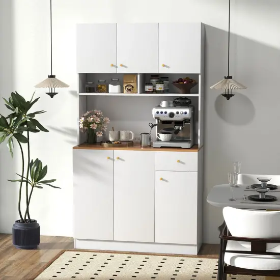 Costway 71" Tall Pantry Cabinet with Outlets USB Ports Anti-Tipping Kits Adjustable Shelves White {4}