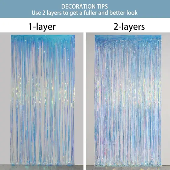 Iridescent Foil Fringe Backdrops Party Decorations - 2 Pack 3.2 x 6.5 ft Metallic Tinsel Photo Backdrop Curtains for Mermaid Unicorn Birthdays Parties {3}