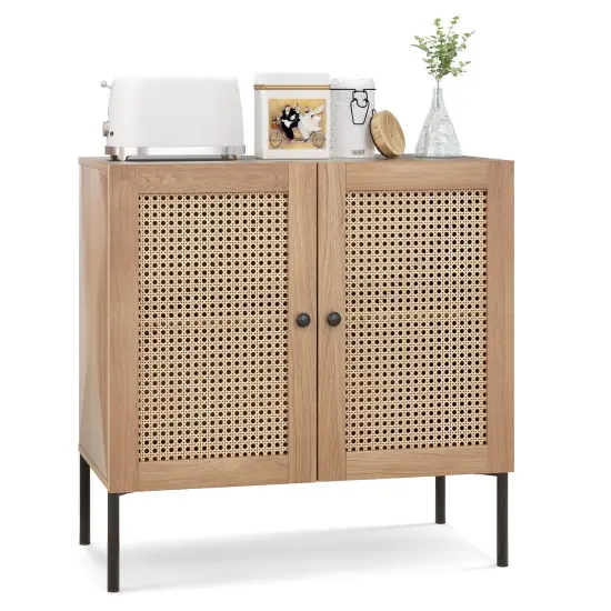 Rattan Sideboard with Adjustable Shelves and Metal Legs Natural {4}